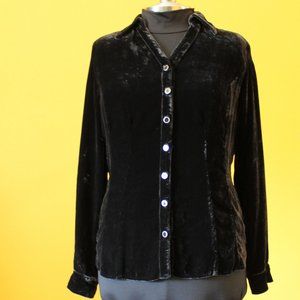 Coldwater Creek Gray Silk Velvet Button Down W/Waist Detail Sz XZ